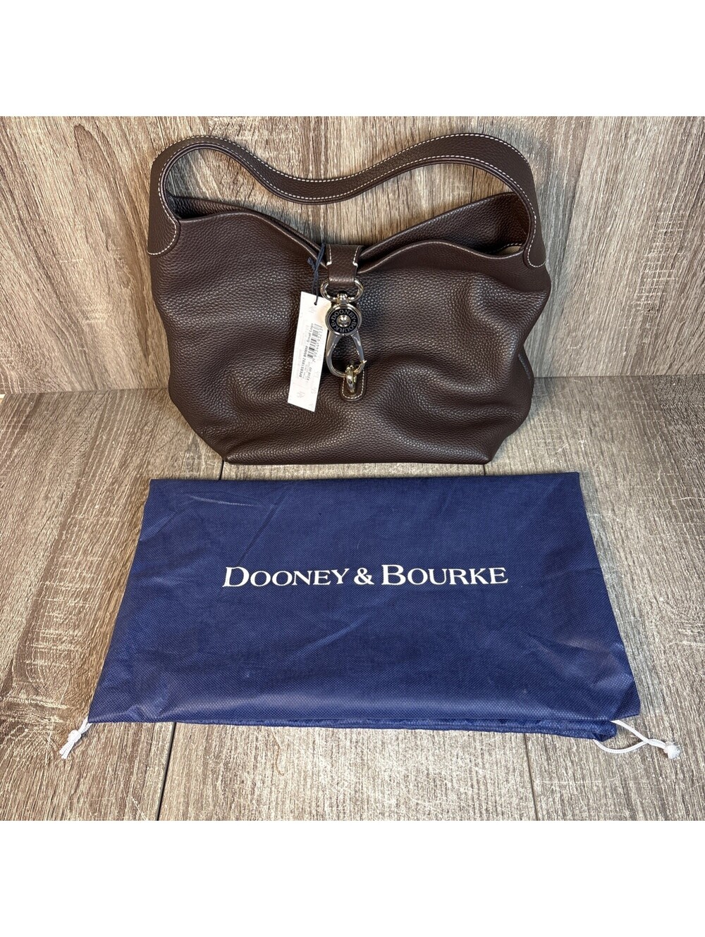 Dooney & Bourke Small Logo Lock Brown Pebble Leather Hobo Shoulder Bag NWT